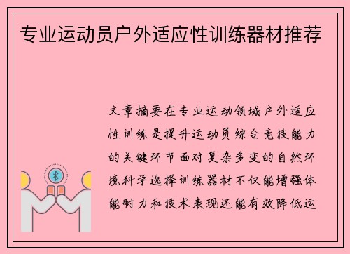专业运动员户外适应性训练器材推荐